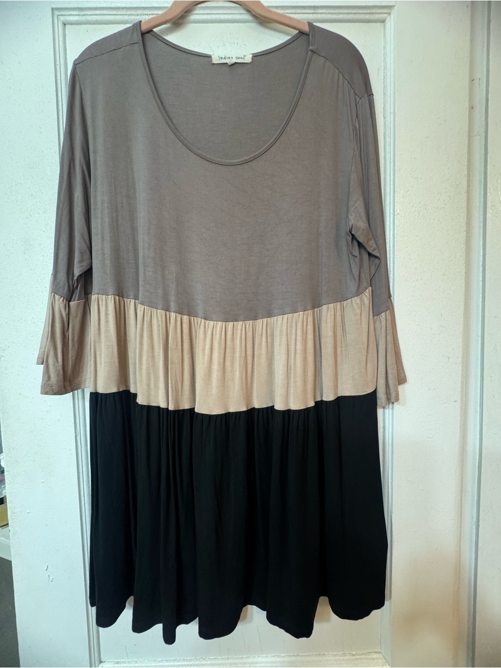 indigo soul Taupe, Beige & Black Tiered Colorblock Tunic